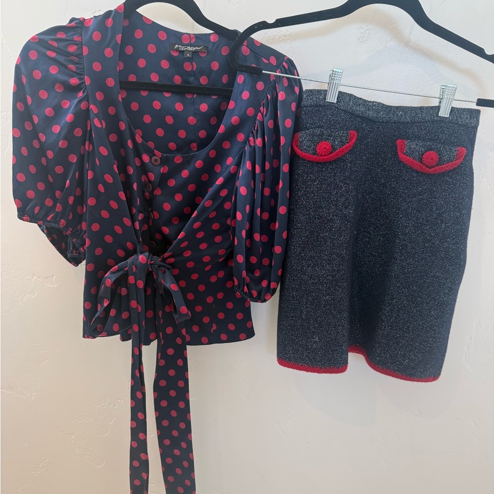 Betsey Johnson Pink Polka Dot Skirt Set